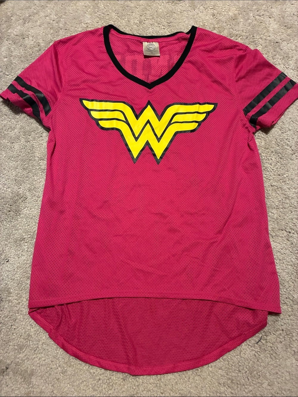 DC Comics Wonder Woman Pink Short Sleeve Tee with Yellow Logo NWOT